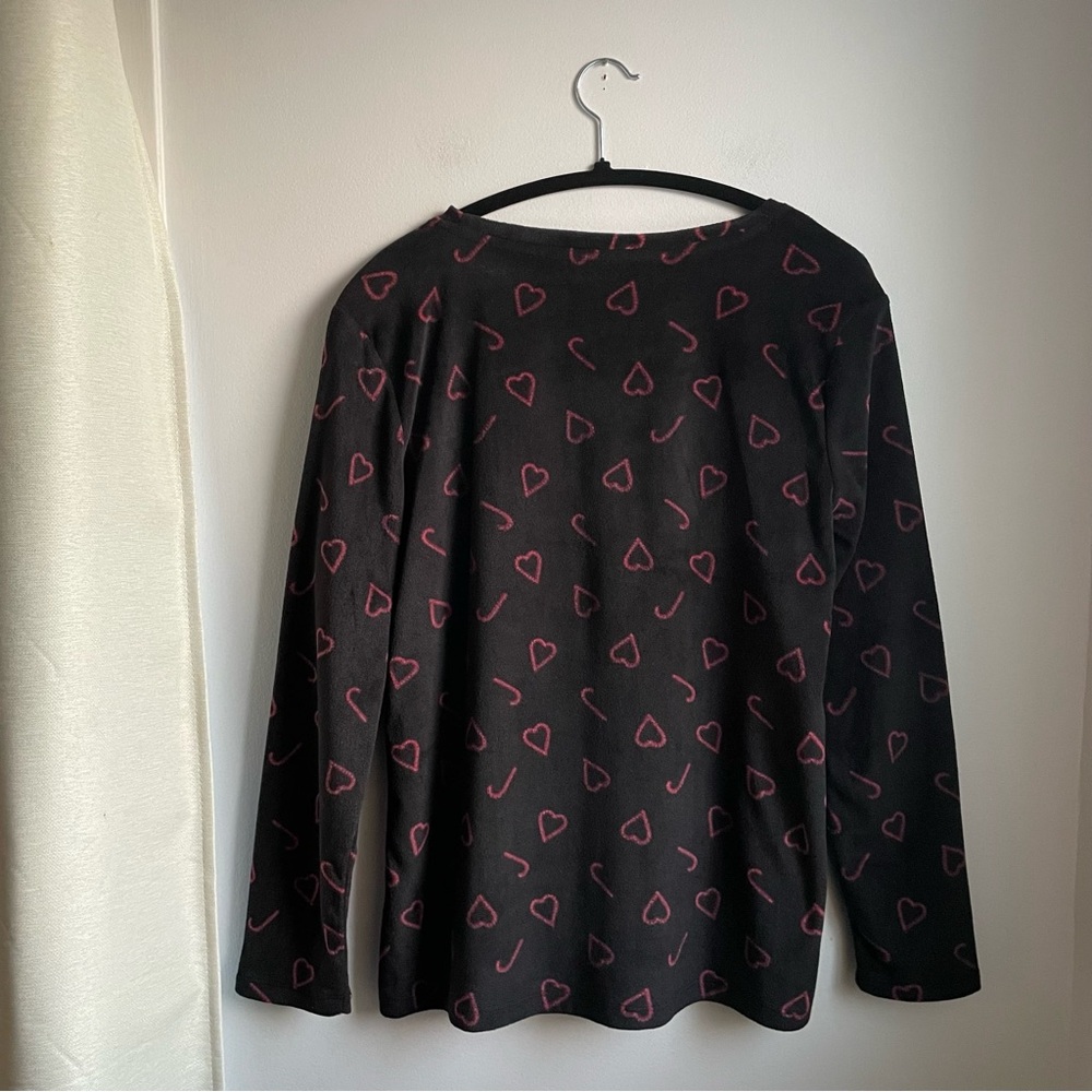 Black Fleece Pullover-Heart&Candy cane print-Cozy Holiday size L - Picture 3 of 5